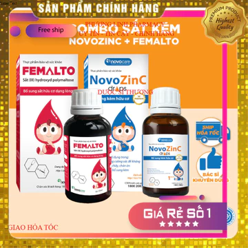 Combo Sắt Kẽm Novocare Femalto, NovoZinC Giúp Bé Ăn Ngon, Tăng Sức Đề Kháng, Hỗ Trợ Tiêu Hóa Cho Bé.