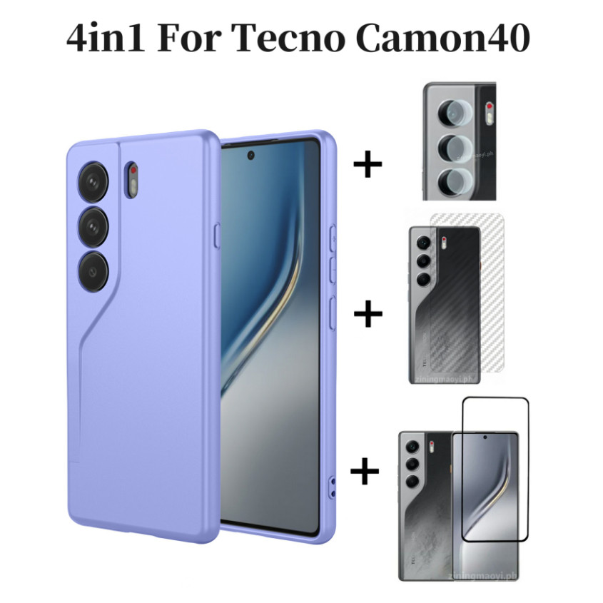 4in1 Dành Cho Tecno Camon40 4G Giả Silicon Lỏng Lỏng Vỏ Điện Thoại Di Động Tecno Camon 30 Camon 30 Pro Kính Cường Lực Và Ống Kính Phim Và Mặt Sau