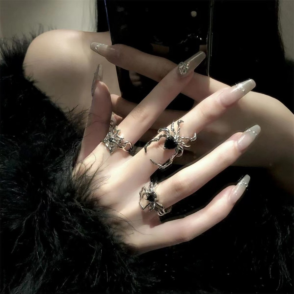 Nhẫn nhện thời trang cá tính Gothic tối màu cho phụ nữ, xu hướng Ins Dongdaemun, nhẫn mở cao cấp đa năng sang trọng nhẹ nhàng cho người nổi tiếng trên internet