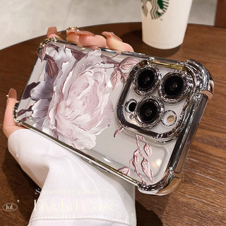 Ins Hàn Quốc Cool Sober Flower Vỏ Mạ Sang Trọng Cho IPhone 16 11 12 13 14 15 16E Pro Xs Max X Xr 7 8 Plus SE Vỏ Điện Thoại TPU Mềm Chống Rơi Ốp Lưng Chống Sốc