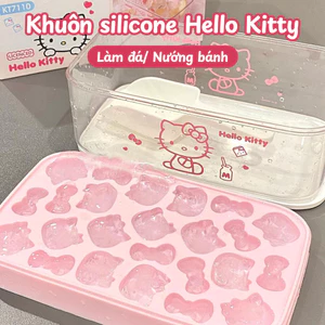 Khay Làm Đá Hello Kitti 24 Ô Có Hộp Đựng Nắp Đậy, Khuôn Silicone An Toàn Làm Thạch Pudding, Kẹo Dẻo