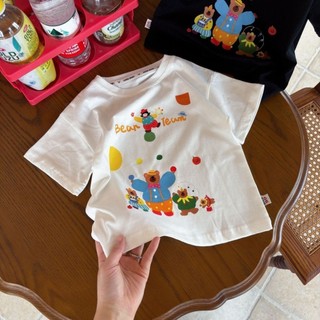 Áo thun ngắn tay hình gấu hoạt hình cho trẻ em mùa hè mới, cotton nguyên chất, dễ thương, trang phục cho bé trai và bé gái