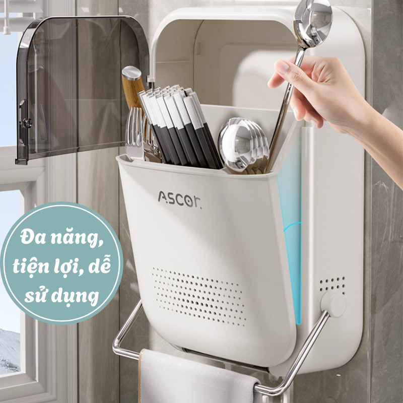 [BẢN NÂNG CẤP] Hộp Đựng Đũa Treo Tường Mới 2025, Ống Đựng Đũa Gia Đình Cao Cấp, Giỏ Đựng Đồ Bếp Đa Năng Dinohome