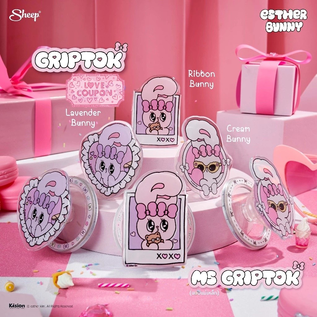 Hàn Quốc Dễ Thương Esther Bunny Paw Socket Magsafe Giá Đỡ Điện Thoại Từ Tính Cho IPhone 16 Pro Max Có Thể Gập Lại Ring Grip Co Giãn Để Bàn Đứng