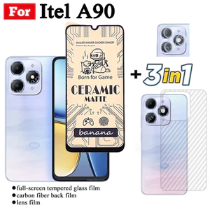 Kính cường lực gốm 3 TRONG 1 Itel A90 4G cho Itel A80 A70 A50 A50C A60 Ống kính máy ảnh Kính bảo vệ màn hình và phim mặt sau