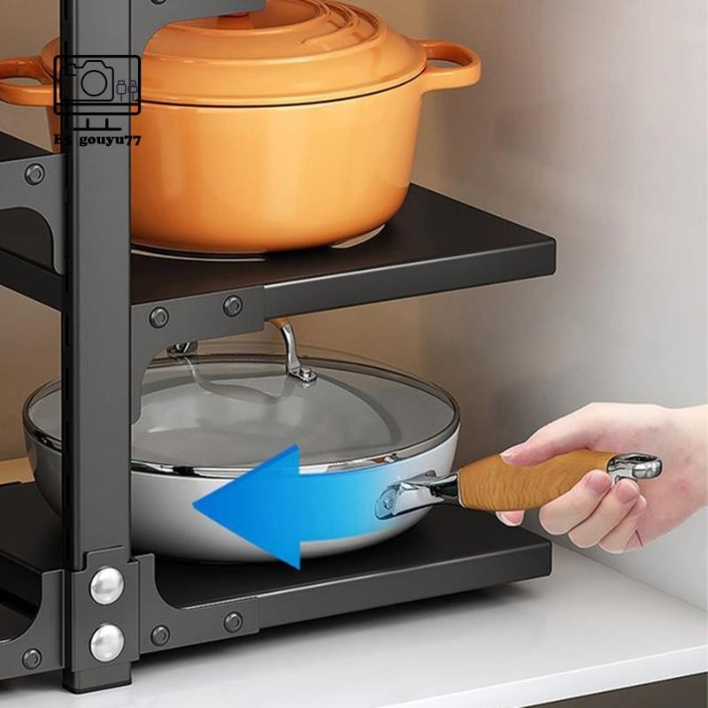 [gouyu77] Giá sắp xếp nồi có thể điều chỉnh - Tiết kiệm không gian, Bảo quản chống gỉ cho chảo, chậu & nắp đậy - Giải pháp nhà bếp dưới tủ