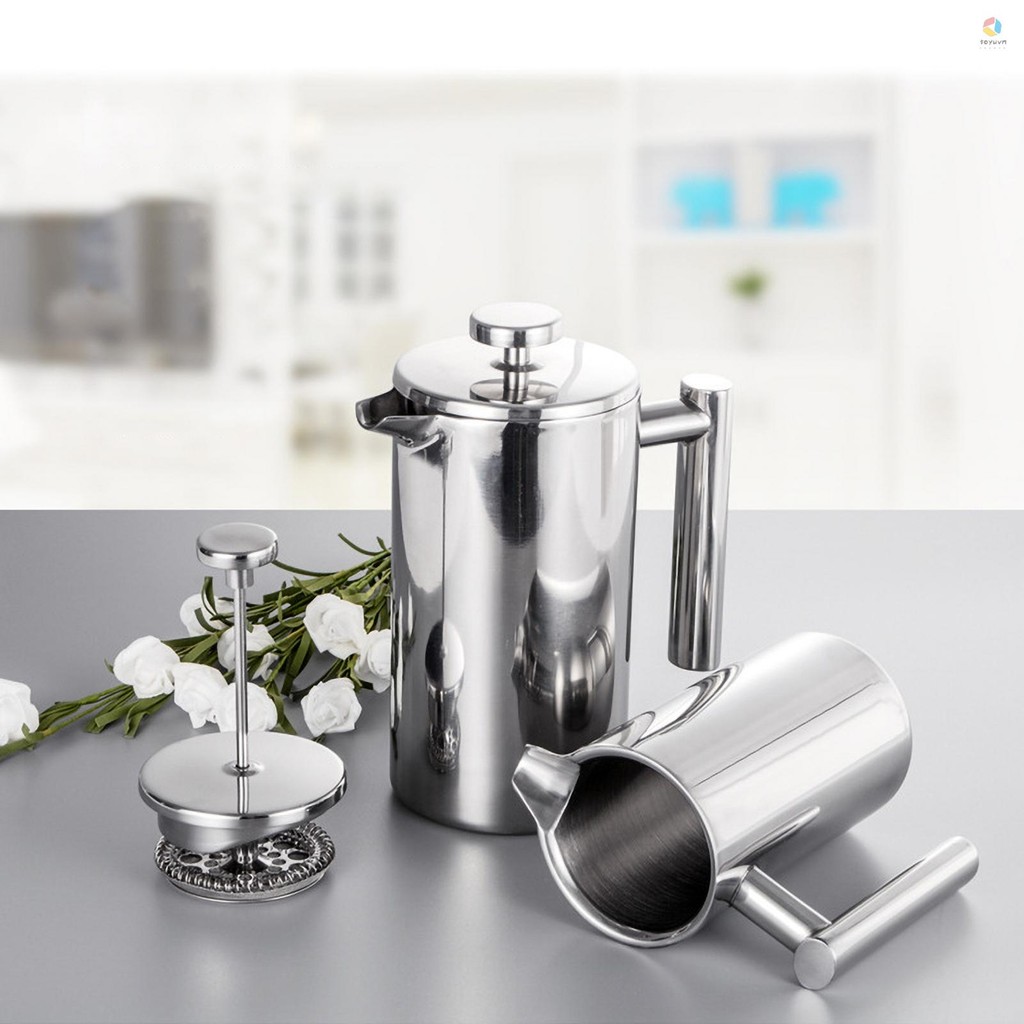 350ml / 800ml / 1000ml Máy pha cà phê kiểu Pháp Máy pha cà phê cách nhiệt hai tường bằng thép không gỉ