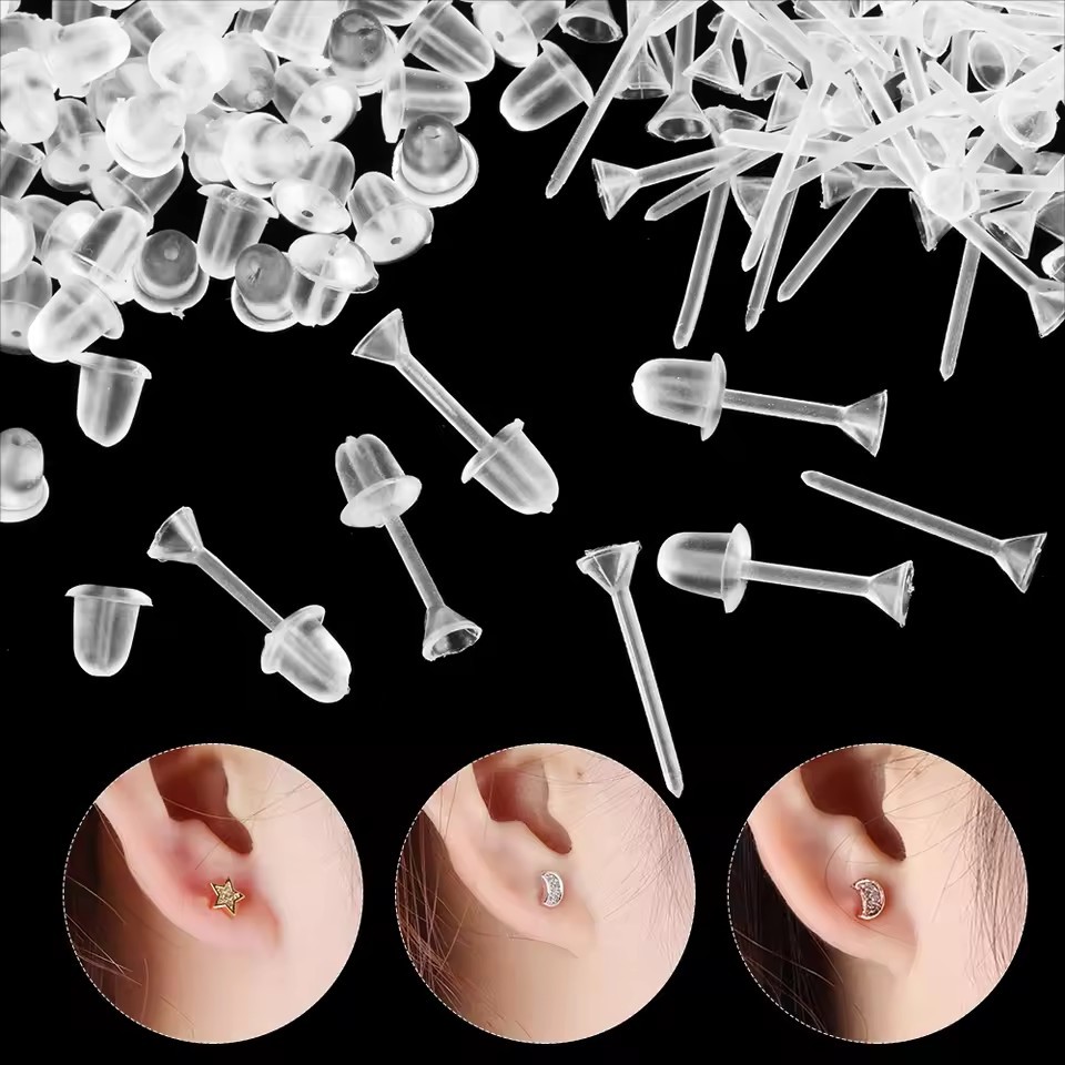 50-200 Chiếc Bông Tai Nhựa Cho Tai Xỏ | Bộ trang sức tối giản 1,2CM không gây dị ứng, Bông tai DIY thân thiện với người mới bắt đầu dành cho nam và nữ - Trong suốt