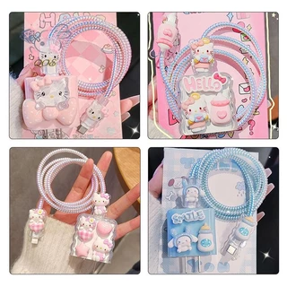 [QOE] Bộ bảo vệ và cuộn dây cáp dữ liệu sạc Hello Kitty Kuromi cho 18W 20W Bộ chuyển đổi sạc nhanh Vỏ sạc điện thoại
