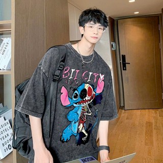 LOCAL BRAND Áo thun Wash Stitch Thi Ma Phong Cách Unisex Form Rộng / Áo thun Stitch Thi Ma Phông Màu Phong Cách Âu Mỹ