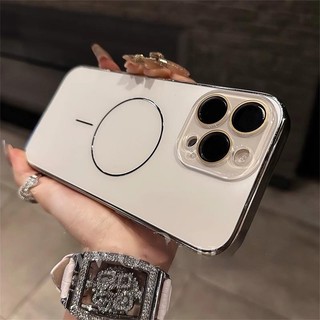 Ốp điện thoại di động hút từ tính mạ điện sang trọng cho iPhone16 15 14 13 12 11 Pro Max bảo vệ camera chống sốc chống rơi mặt sau cứng