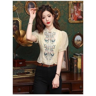 Châu Á lấy cảm hứng từ trang phục cho phụ nữ barong áo hiện đại filipiniana hàng đầu giản dị đồng bằng dây giày thêu voan Bolero áo cánh