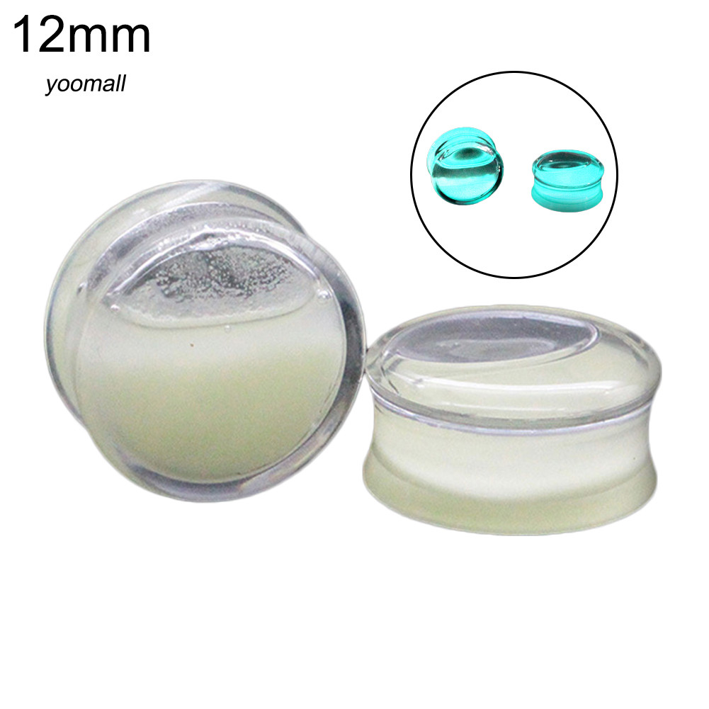 YO / Luminous Clear Acrylic Liquid Flesh Tunnel Ear Saddle Plugs Piercing Jewelry