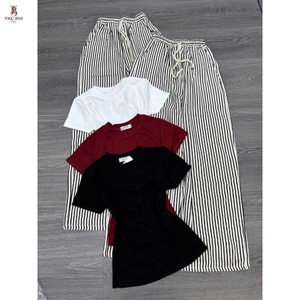 Sét Bộ Quần Ống Suông đũi xốp + mix áo croptop trơn tăm lạnh-SHOP THU BIO98