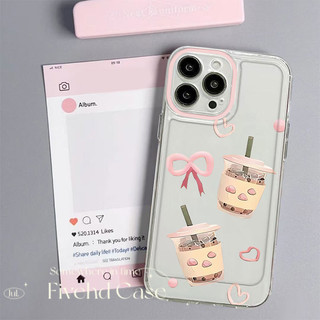 Ins Hàn Quốc Hồng Tình Yêu Nơ Trà Sữa Trong Suốt Cho iPhone 11 16 15 14 13 12 Pro Xs Max XR X 7 8 6 6s Plus SE Mềm TPU Cô Gái Hoạt Hình Dễ Thương Vỏ Bảo Vệ Vỏ Chống Sốc