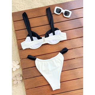 Đồ bơi nữ màu đen trắng Underwire Push Up Two Piece Bikini Đồ bơi