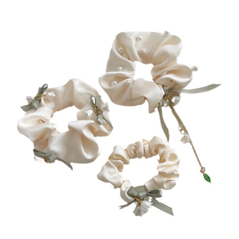 Dây buộc tóc Lily of the Valley, thun buộc tóc cao cấp, phụ kiện mùa thu đông, búi tóc lớn
