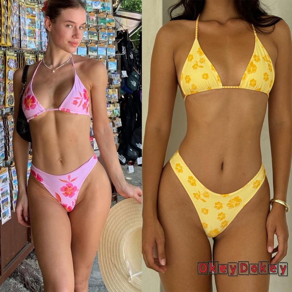 OKDK-Nữ Bikini Đồ Bơi In Hoa Dây Có Thông 2 Bộ Đồ Tắm Thời Trang