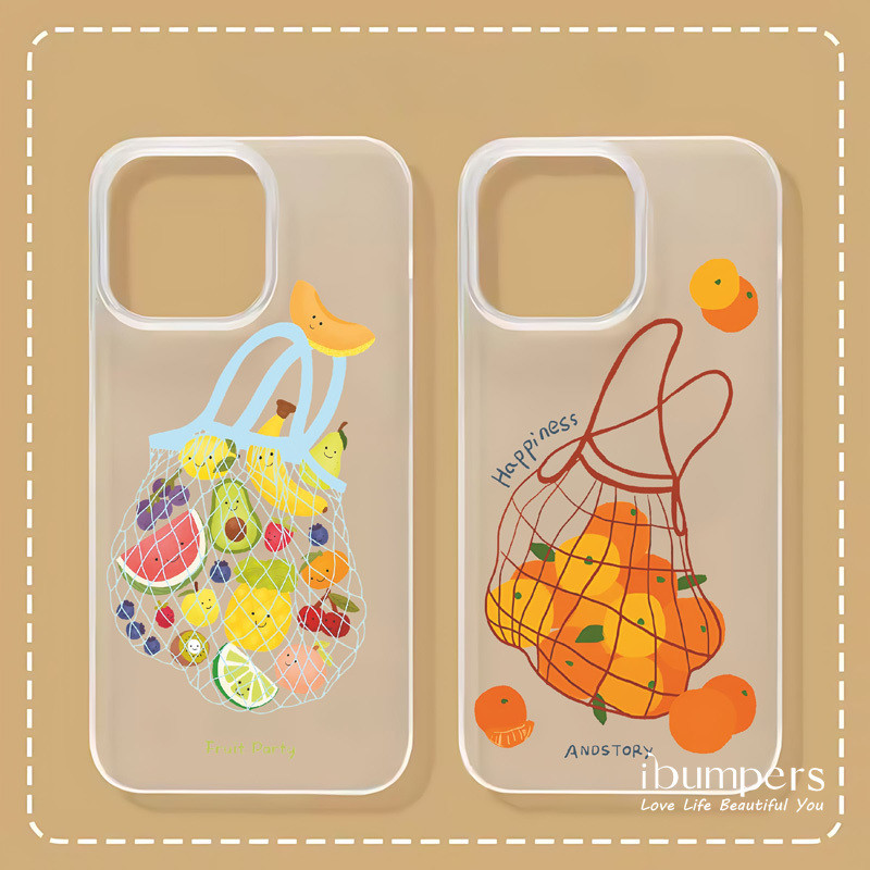 ibumpers Ốp Điện Thoại iPhone Hoạt Hình Dễ Thương Họa Tiết Trái Cây Ốp Lưng Trong Suốt Nhám Mờ Chống Bẩn Chống Sốc Cho IPhone 16 15 14 12 13 11 Pro Max IP 7 8 Plus X XS XR