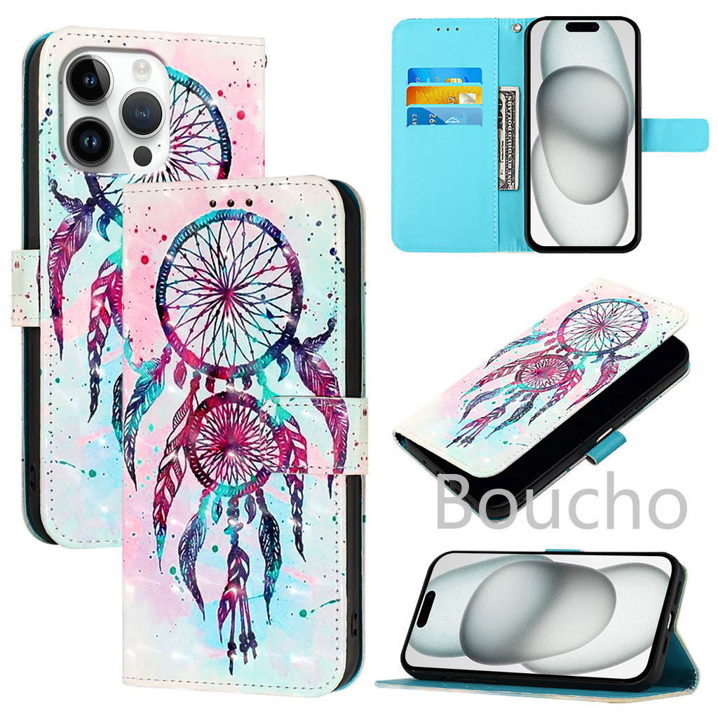 Dành Cho VIVO V40 SE V30E V30 V29 V29E V27 Lite V27E Y28 Y03 Y18 Y38 Y17S Y27 Y36 Y35 Y22 Y22S Y21 Y21S Y33S 3D Hình Cú Hoa Bướm Khe Cắm Thẻ Lật Bao Da Ví Điện Thoại