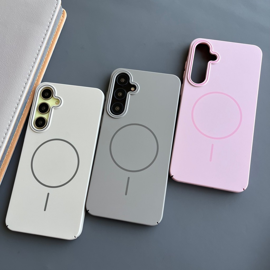 Ốp điện thoại cứng Macaron siêu mỏng bằng nhựa cho Samsung S25 A56 A55 A54 A53 A52 A36 A35 A34 A26 A25 A24 A16 A15 A06 A05S S24 S23 S22 S21 Ultra Plus FE Cuộn dây từ tính mịn Chống sốc