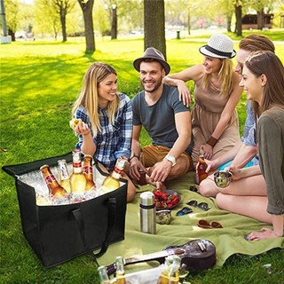 Lá nhôm màu đen Túi dã ngoại cách nhiệt nhẹ đơn giản - Túi dây kéo ăn trưa có thể gập lại để cắm trại đi bộ đường dài du lịch