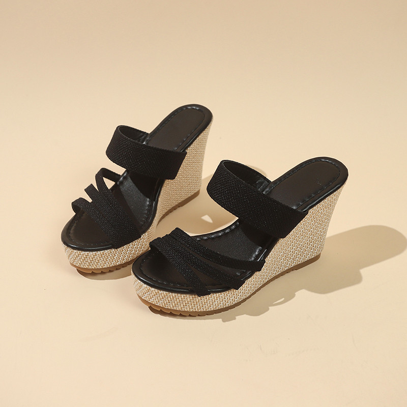 Atikota Nữ Dệt Nêm Sandal Tăng Chiều Cao Thoải Mái Mũi Tròn Thời Trang Dép