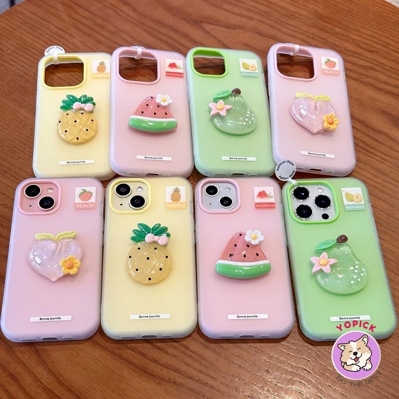 Ốp điện thoại trái cây 3D màu cho iPhone 16 15 14 13 12 11 Pro Max X XR XS Max Bear Vỏ hoạt hình dễ thương Vỏ mềm GDE