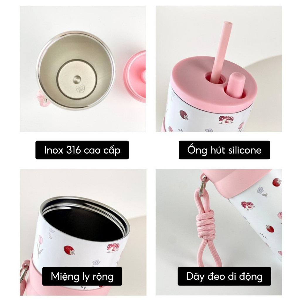 Ly giữ nhiệt Fun+ 750ml_Candy, inox 316, giữ nhiệt 8-12H, có ống hút và dây cầm tiện lợi