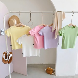 Áo thun ngắn tay cơ bản mùa hè cho bé gái, áo mỏng màu trơn cho bé gái