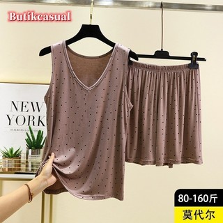 Phụ Nữ Modal Áo Quần Short Bộ Mùa Hè Mỏng Cổ Chữ V Dáng Rộng Không Tay Bộ Đồ Ngủ Nhà 2 Bộ