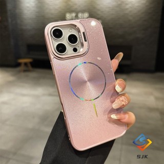 Ốp Cứng Từ Tính Lấp Lánh Mới Cho iPhone 11 12 13 14 15 16 Pro Max Vỏ Chống Sốc Có Chân Đế Kim Loại Thiết Kế Mặt Sau Lấp Lánh