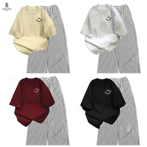 Sét Bộ Quần đũi xốp kẻ vằn+ mix áo phông - mặt cười in ngực-SHOP THU BIO98