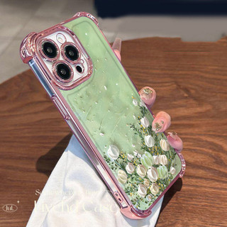 Ốp Lưng TPU Mềm Chống Sốc In Hoa Xanh Hàn Quốc Cho iPhone 16 11 12 13 14 15 16E Pro X XS Max XR 7 8 Plus SE