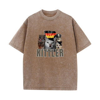 Kittler Mèo Ngộ nghĩnh Động Vật Meme Áo Cho Nam Nữ Rửa Vintage Thời Trang Thường Ngày Hài Hước Phong Cách Áo Thun Áo Thun Cotton Cổ Tròn Chất Lượng Cao
