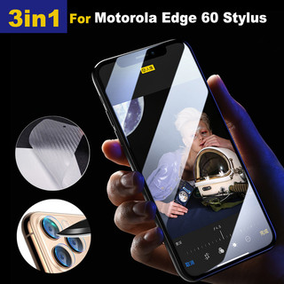 3 trong 1 Chống va chạm Kính cường lực cho Motorola Edge 60 Stylus 50 Neo Fusion Pro Moto G35 G55 G85 G Stylus Play Power 2025 5G HD Bảo vệ màn hình + Sợi carbon Trở lại phim + Máy ảnh Bảo vệ ống kính