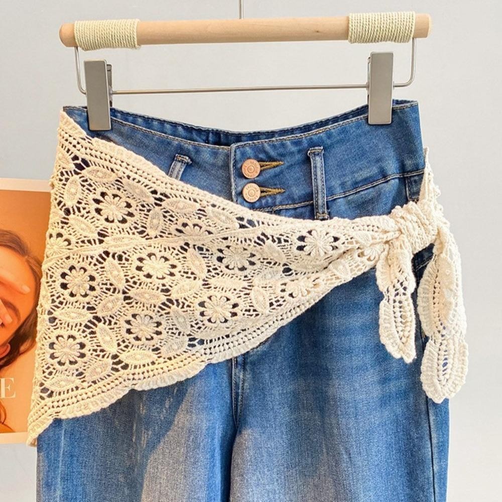 Rèm Fart OUSXA, Rèm hông dáng ôm vừa vặn, Viền ren hợp thời trang Y2K Váy quấn tạp dề rỗng dành cho nữ