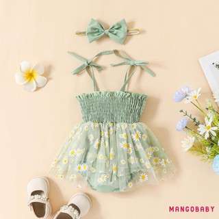 Bộ áo liền quần nữ MG-Baby Bộ dây đeo Spaghetti xếp li in hoa vải tuyn chắp vá Váy chữ A có dây đeo đầu nơ