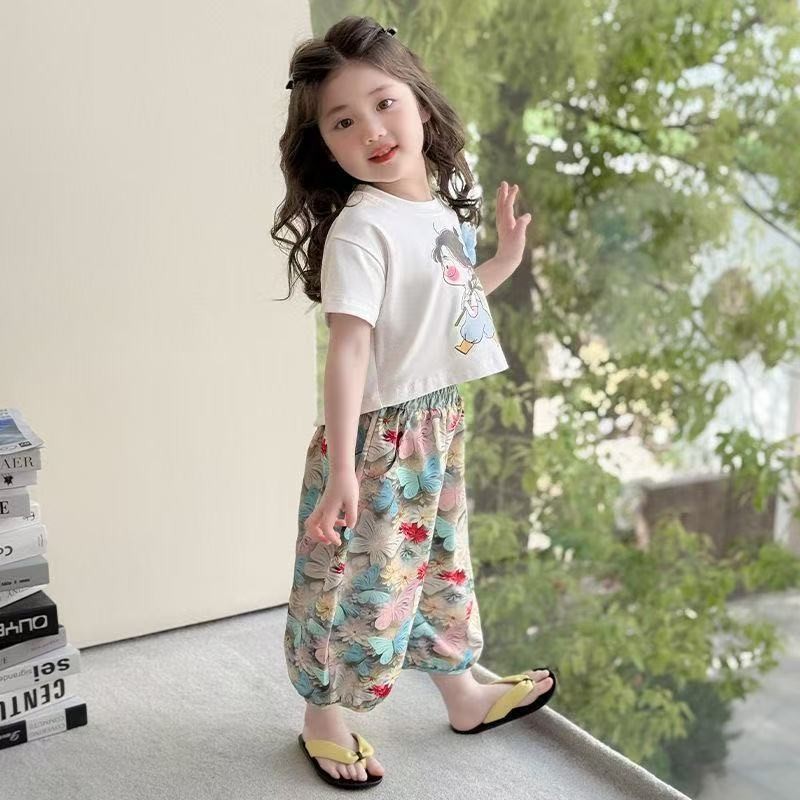 ​​Bộ đồ mỏng mùa hè cho bé gái Quần ngắn tay Bộ đồ hai mảnh loại A Mặc thường ngày 80-150​​Mã YJX0