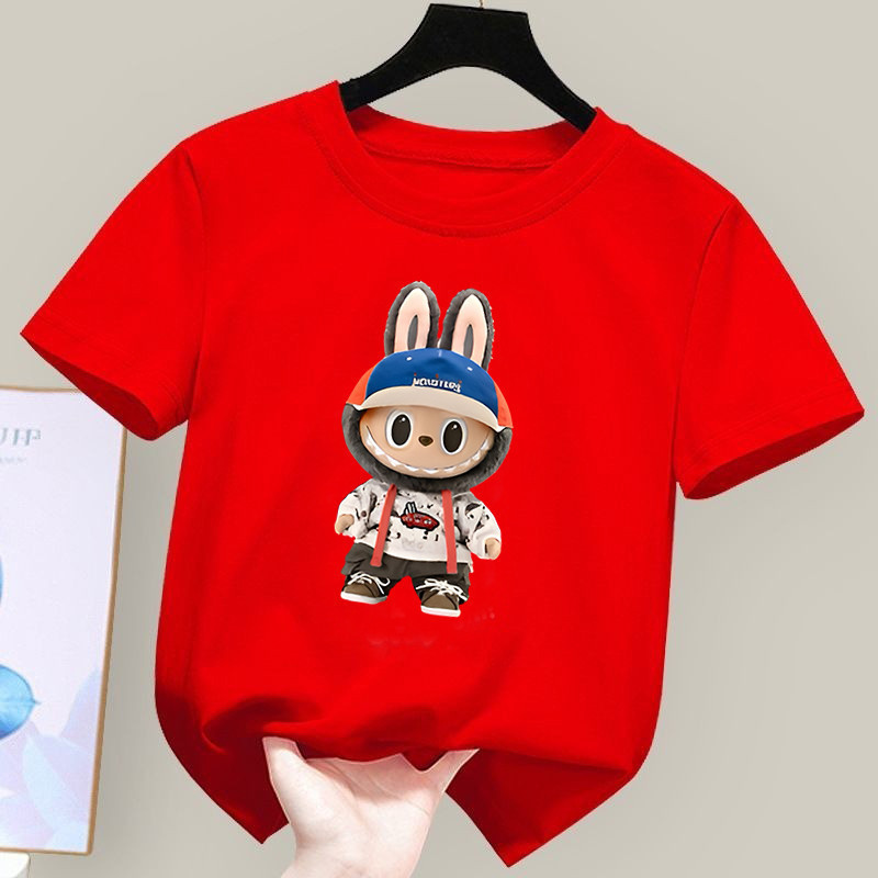 Dễ Thương Labubububu Boo Hoạt Hình Áo Thun Trẻ Em Vải Thiết Kế Vui Nhộn Cho Bé Trai Bé Gái Mùa Hè Mặc Thường Ngày