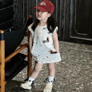 Váy thun ngắn tay bé gái cotton in họa tiết dễ thương, váy trẻ em vừa và nhỏ