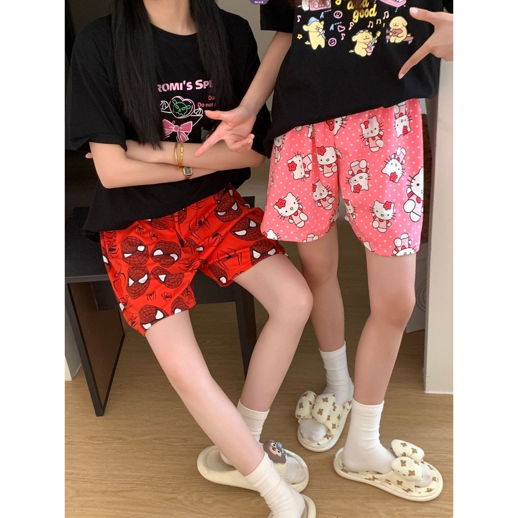 Thoải Mái Đáy Đỏ Hoạt Hình Người Nhện Pyjama Quần Nữ Rời Hàn Quốc Quần Short Nhà [BL]