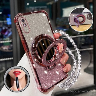 Ốp lưng cho điện thoại Redmi 9A, chống sốc, có gương trang điểm 3D, giá đỡ, ốp mềm mới, đeo như vòng tay