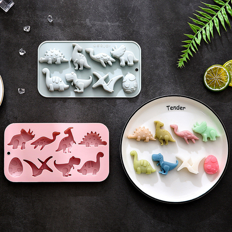 8 Khoang Khủng Long Kỷ Jura Chủ Đề Khuôn Silicon Nướng Bánh Xà Phòng Handmade Khuôn Bánh Sô Cô La Khuôn Làm Bánh DIY
