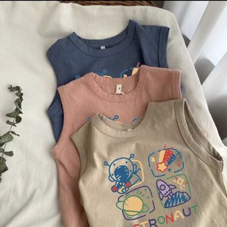 Áo vest không tay cotton dễ thương cho bé trai và bé gái mùa hè, áo phông in hoạt hình
