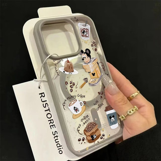 Phong Cách Chuột Cà Phê Hoạt Hình Toàn Màn Hình Ốp Lưng Điện Thoại Trong Suốt Thích Hợp Cho iPhone 14ProMax 15Pro 13Pro 12ProMax 16Pro 15Plus 14 13ProMax 11 Chống Vàng Chống Sốc Vỏ Bảo Vệ Từ Tính Chống Sốc