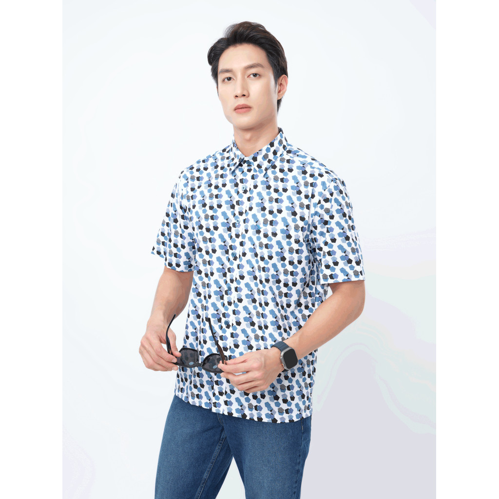 Sơ mi tay ngắn lai ngang VIETTIEN SMART CASUAL vải Bamboo phom REGULAR VT00000378