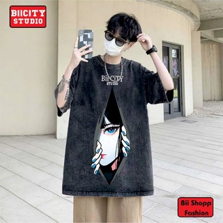 LOCAL BRAND Áo thun Wash Mắt Cô Gái Phong Cách Unisex Form Rộng / Áo thun Mắt Cô Gái Phông Màu Phong Cách Âu Mỹ