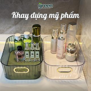Khay nhựa trong suốt đựng mỹ phẩm có tay cầm, Hộp đựng đồ đề bàn dụng cụ trang điểm MAISON