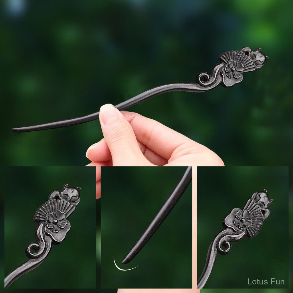 Kẹp tóc gỗ Ebony đẹp cho phụ nữ, phong cách cổ điển cao cấp, thời trang độc đáo và tinh tế, phụ kiện tóc Hanfu Qipao, kiểu tóc updo phong cách Trung Quốc mới, đơn giản hàng ngày